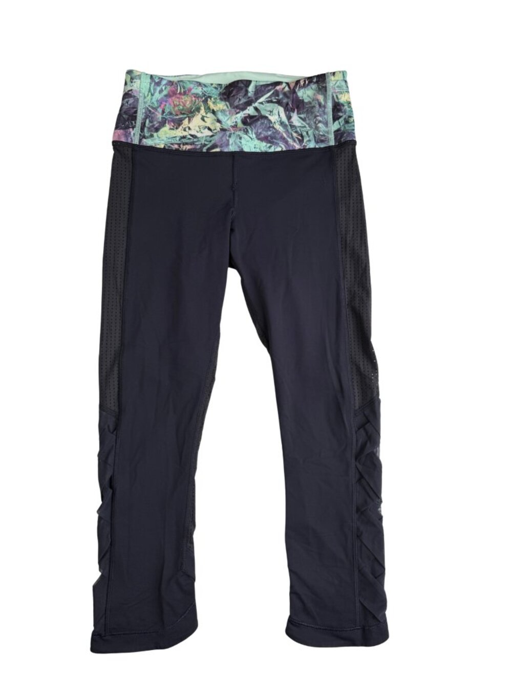 Lululemon Var-City Crop Leggings Black Colorful Waistband Sz 4